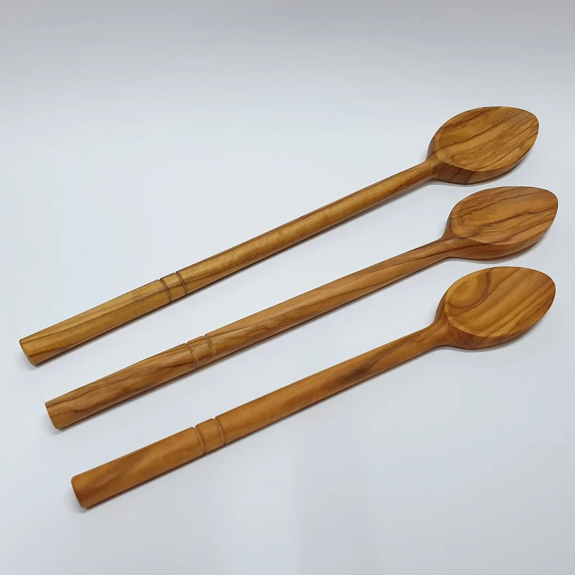 Set of 3 Wooden Long Spoons 9.84" + 11.81" + 13.78" - Olive Wood - Handmade
