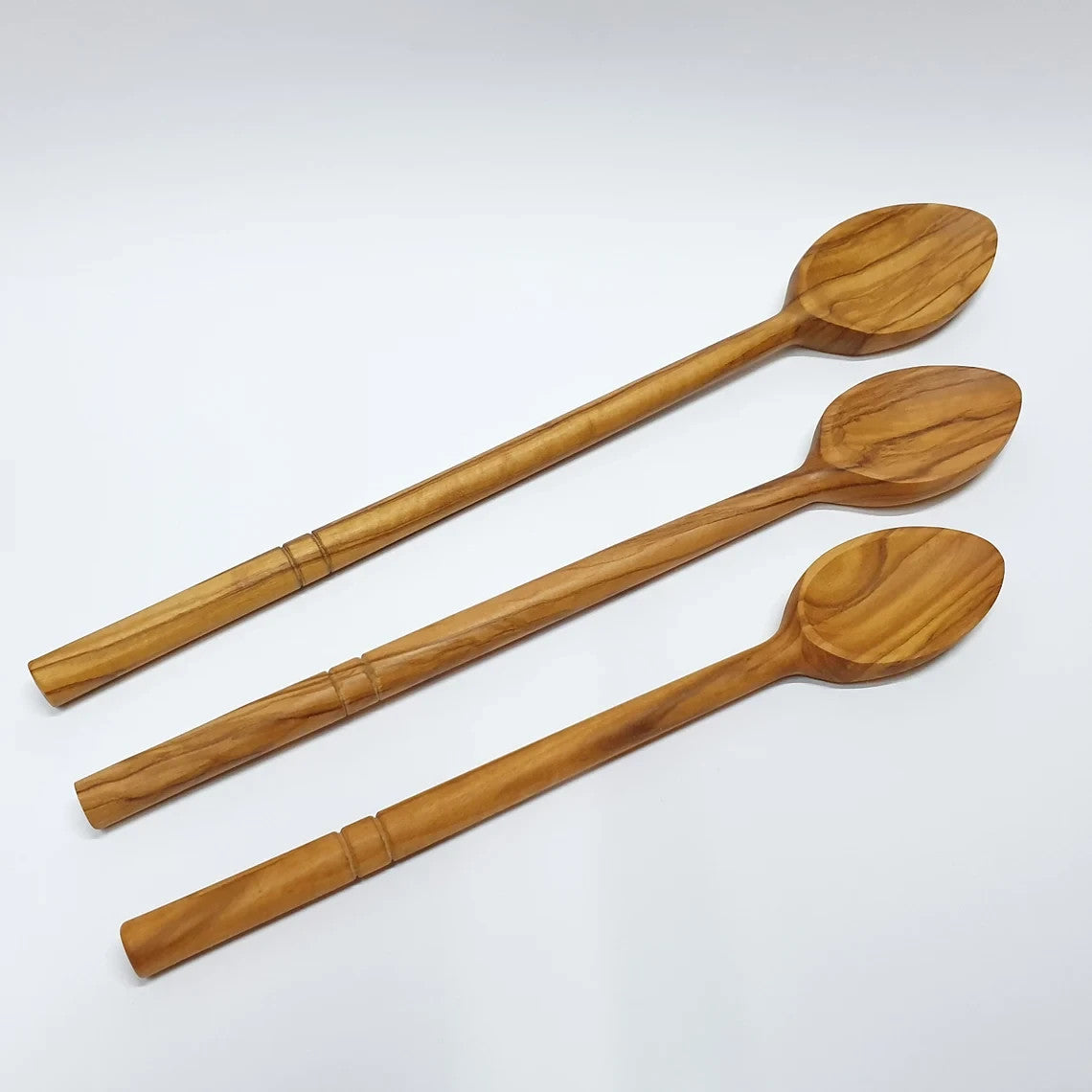 Set of 3 Wooden Long Spoons 9.84" + 11.81" + 13.78" - Olive Wood - Handmade